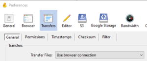 Screenshot of the CyberDuck options to use Browser Connection